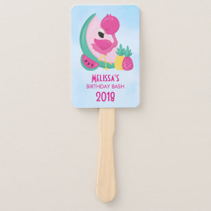 Pink Flamingo with Watermelon & Pineapples Hand Fan