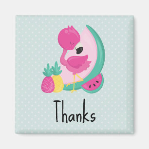Pink Flamingo with Watermelon & Pineapples Magnet