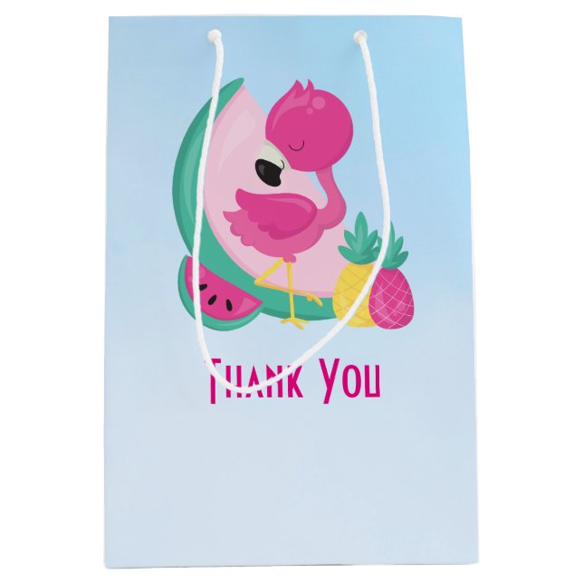 Pink Flamingo with Watermelon & Pineapples Medium Gift Bag (Front)