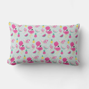 Pink Flamingo with Watermelon & Pineapples Pattern Lumbar Cushion