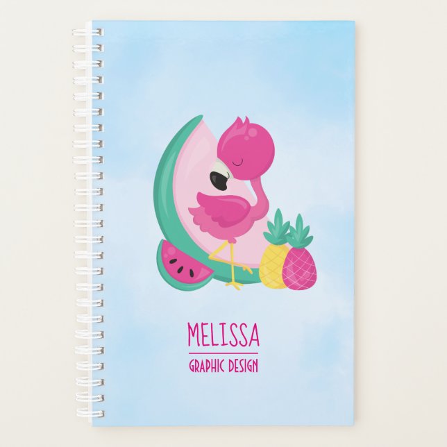Pink Flamingo with Watermelon & Pineapples Planner (Front)