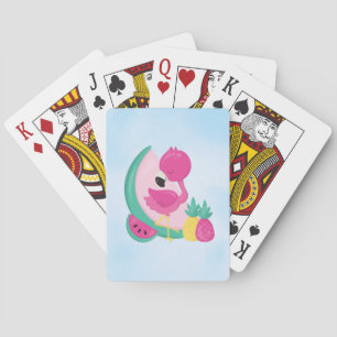 Pink Flamingo with Watermelon & Pineapples Playing Cards