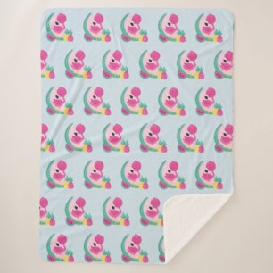 Pink Flamingo with Watermelon & Pineapples Sherpa Blanket