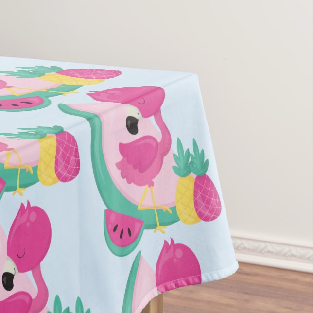 Pink Flamingo with Watermelon & Pineapples Tablecloth (In Situ)