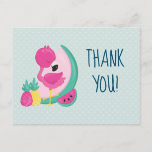 Pink Flamingo with Watermelon & Pineapples Thanks Postcard