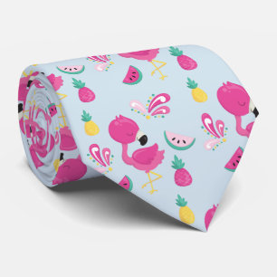 Pink Flamingo with Watermelon & Pineapples Tie