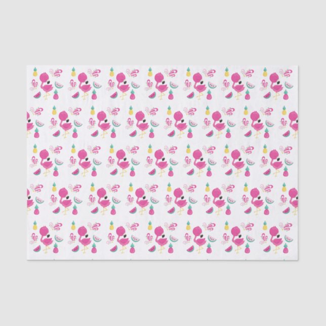 Pink Flamingo with Watermelon & Pineapples Tissue Paper (Front)