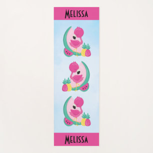 Pink Flamingo with Watermelon & Pineapples Yoga Mat