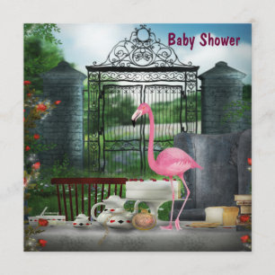 Pink Flamingo Wonderland Tea Party Baby Shower Invitation