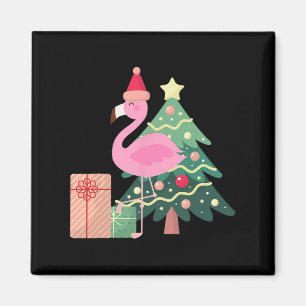 Pink Flamingo Xmas Tree Tropical Summer Christmas Magnet