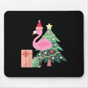 Pink Flamingo Xmas Tree Tropical Summer Christmas Mouse Pad