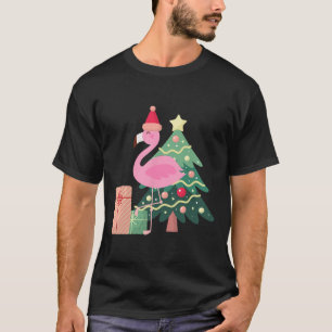Pink Flamingo Xmas Tree Tropical Summer Christmas T-Shirt