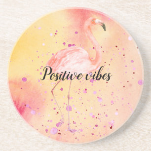 Pink Flamingo Yellow Peach Tie dye Coaster