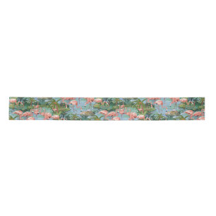 Pink Flamingoes in a Tropical Blue Lagoon Ribbon Satin Ribbon