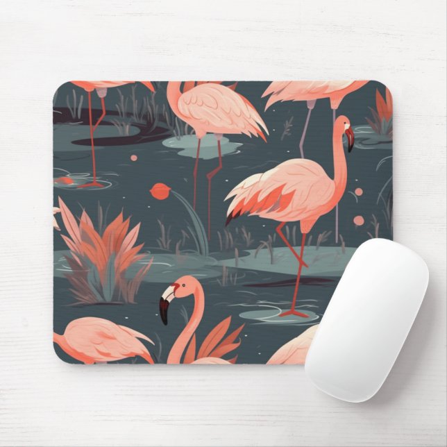 Pink Flamingoes In Water Mouse Pad (With Mouse)