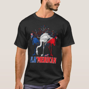 Pink Flamingos American Flag Indepedence Day July  T-Shirt
