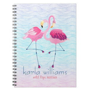 Pink Flamingos And Abstract Beach Water Waves Notebook