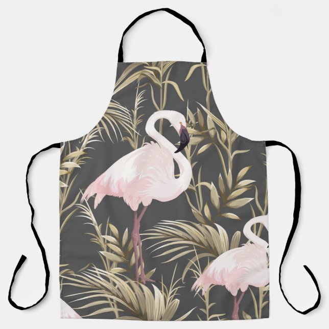 Pink flamingos and golden plants seamless pattern apron (Front)