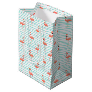 PINK FLAMINGOS AND GREEN STRIPES MEDIUM GIFT BAG