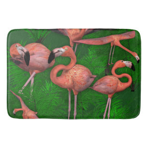 Pink Flamingos and Jungle Ferns Bath Mat