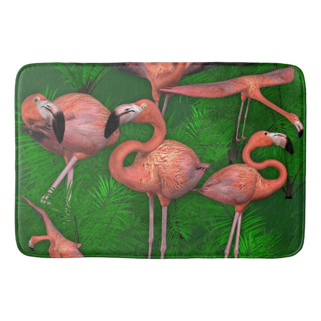 Pink Flamingos and Jungle Ferns Bath Mat (Front)