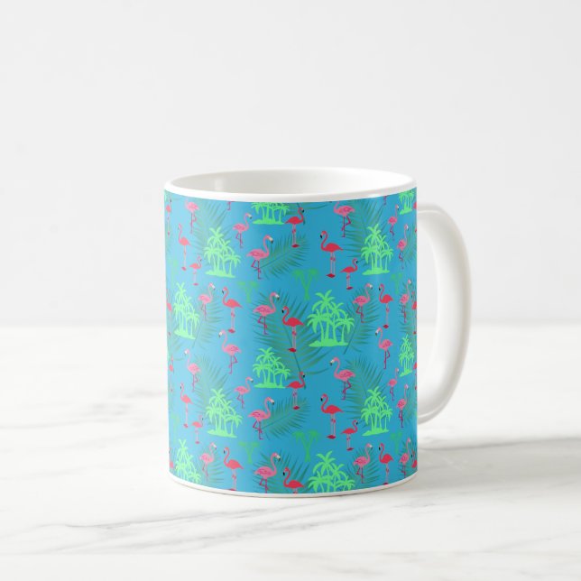 Pink Flamingos and Palm Trees Coffee Mug (Front Right)