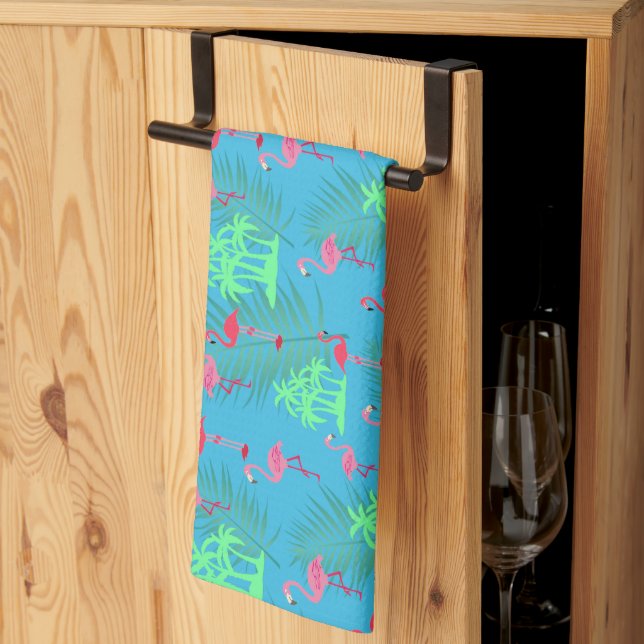 Pink Flamingos and Palm Trees Tea Towel (Thirds Fold)