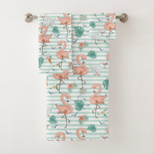 Pink Flamingos And Seagulls Bath Towel Set