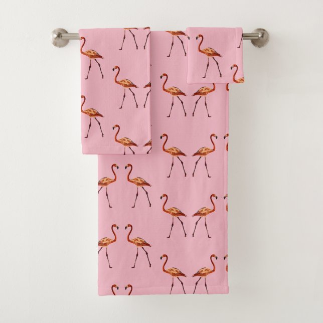 Pink Flamingos Art on  Bathroom Towel Set (Insitu)