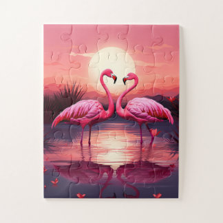 Pink Flamingos at Sunset Jigsaw Puzzle