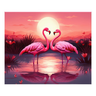 Pink Flamingos at Sunset Photo Print