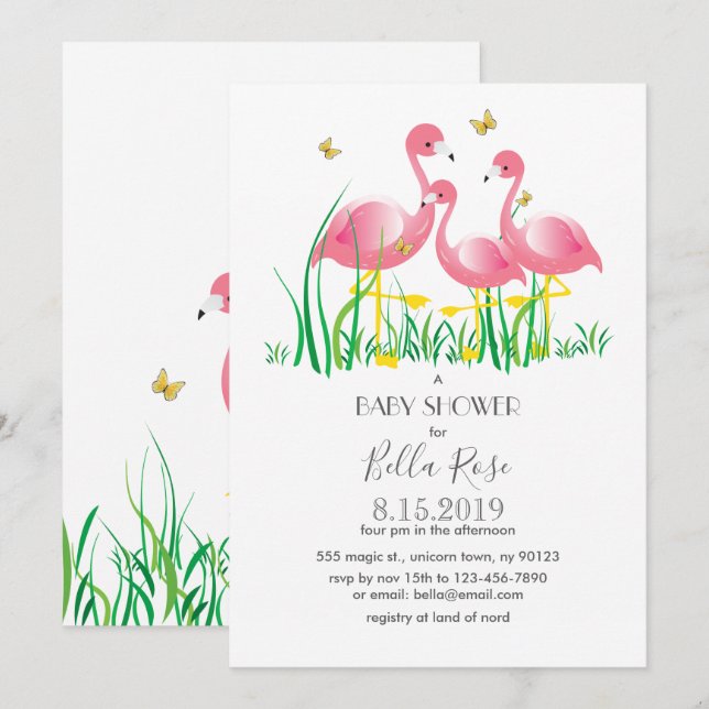 Pink Flamingos Baby Shower Invite (Front/Back)
