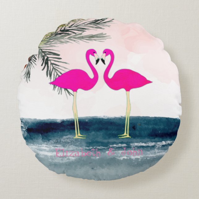 Pink Flamingos  Beach Round Cushion (Front)