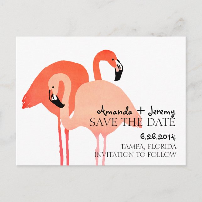 Pink Flamingos Beach Save The Date Announcement Postcard (Front)