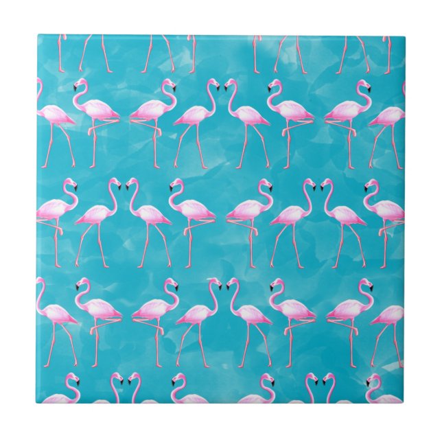 Pink Flamingos Beach Summer Ceramic Tile (Front)