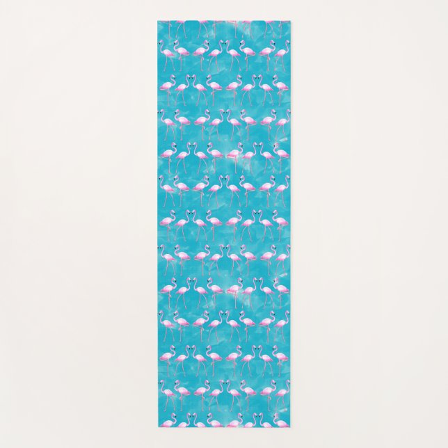Pink Flamingos Beach Summer Yoga Mat (Front)