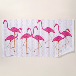 Pink Flamingos  Beach Towel
