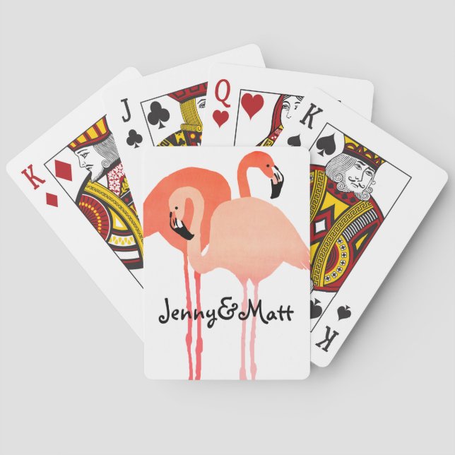 Pink Flamingos Beach Wedding Playing Cards (Back)