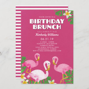 Pink Flamingos Birthday Brunch Fuchsia Invitation