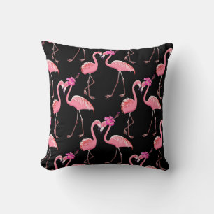 Pink Flamingos: Black Background Vintage Cushion