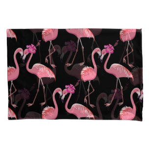 Pink Flamingos: Black Background Vintage Pillowcase