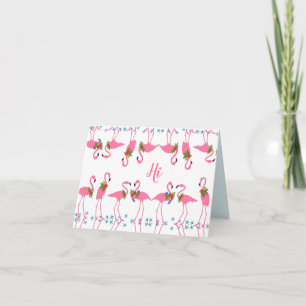 Pink Flamingos Blank Note Card "Hi" on Front