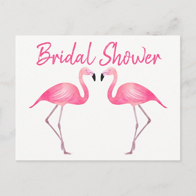 Pink Flamingos  Bridal Shower Tropical Summer Luau Invitation Postcard (Front)