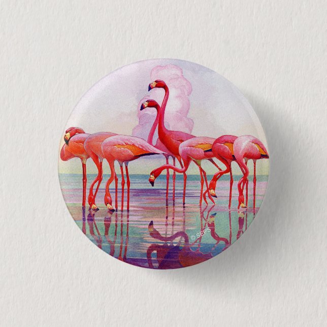 Pink Flamingos by Francis Lee Jaques 3 Cm Round Badge (Front)