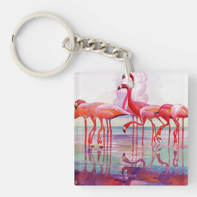 Pink Flamingos by Francis Lee Jaques Key Ring (Front)