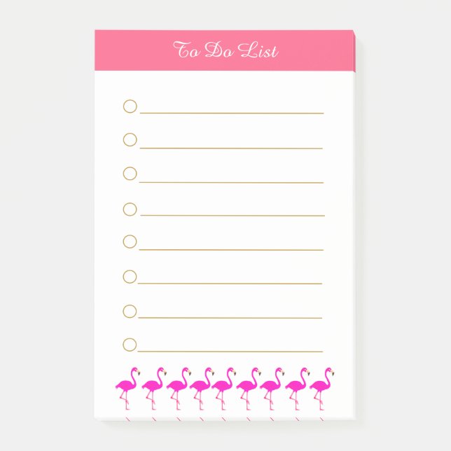 Pink flamingos & calligraphy on white lined post-it notes (Front)