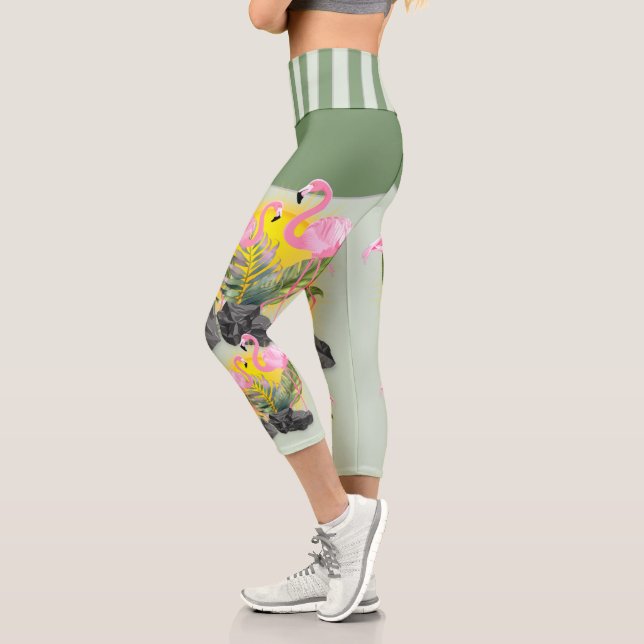 Pink Flamingos Capri Leggings (Left)