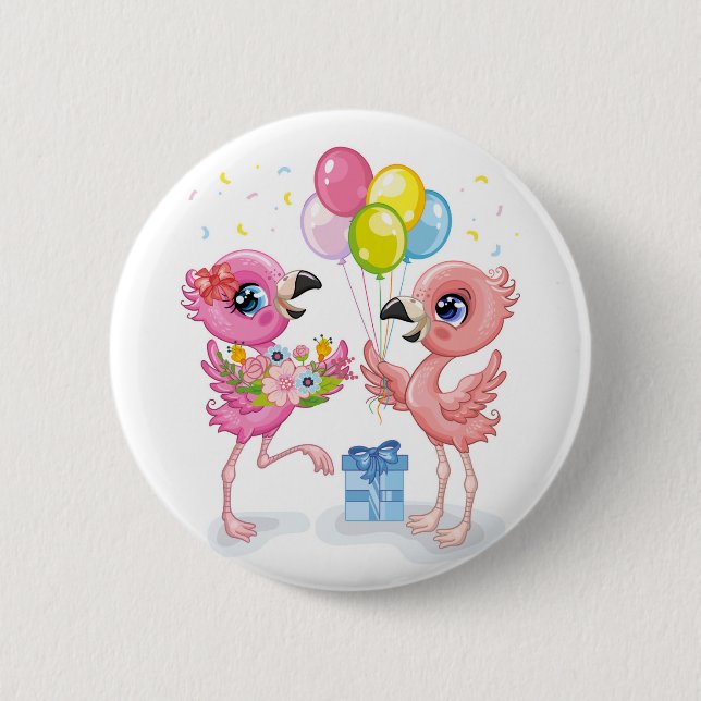 Pink Flamingo's Celebration   6 Cm Round Badge (Front)