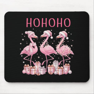 Pink Flamingos Christmas Ho Ho Ho Santa Hat Snow G Mouse Pad