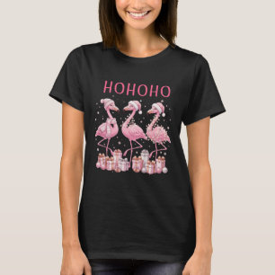 Pink Flamingos Christmas Ho Ho Ho Santa Hat Snow G T-Shirt